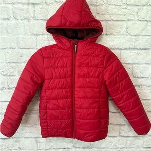 Cat & Jack Red Puffer Jacket with Stand-Up Collar